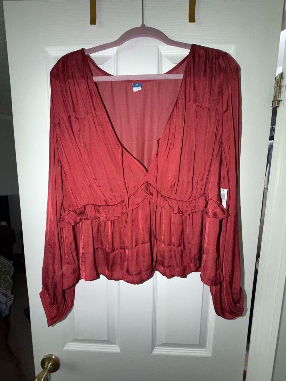 Old Navy Womens Deep Red V-Neck Ruffled Long-Sleeve Top